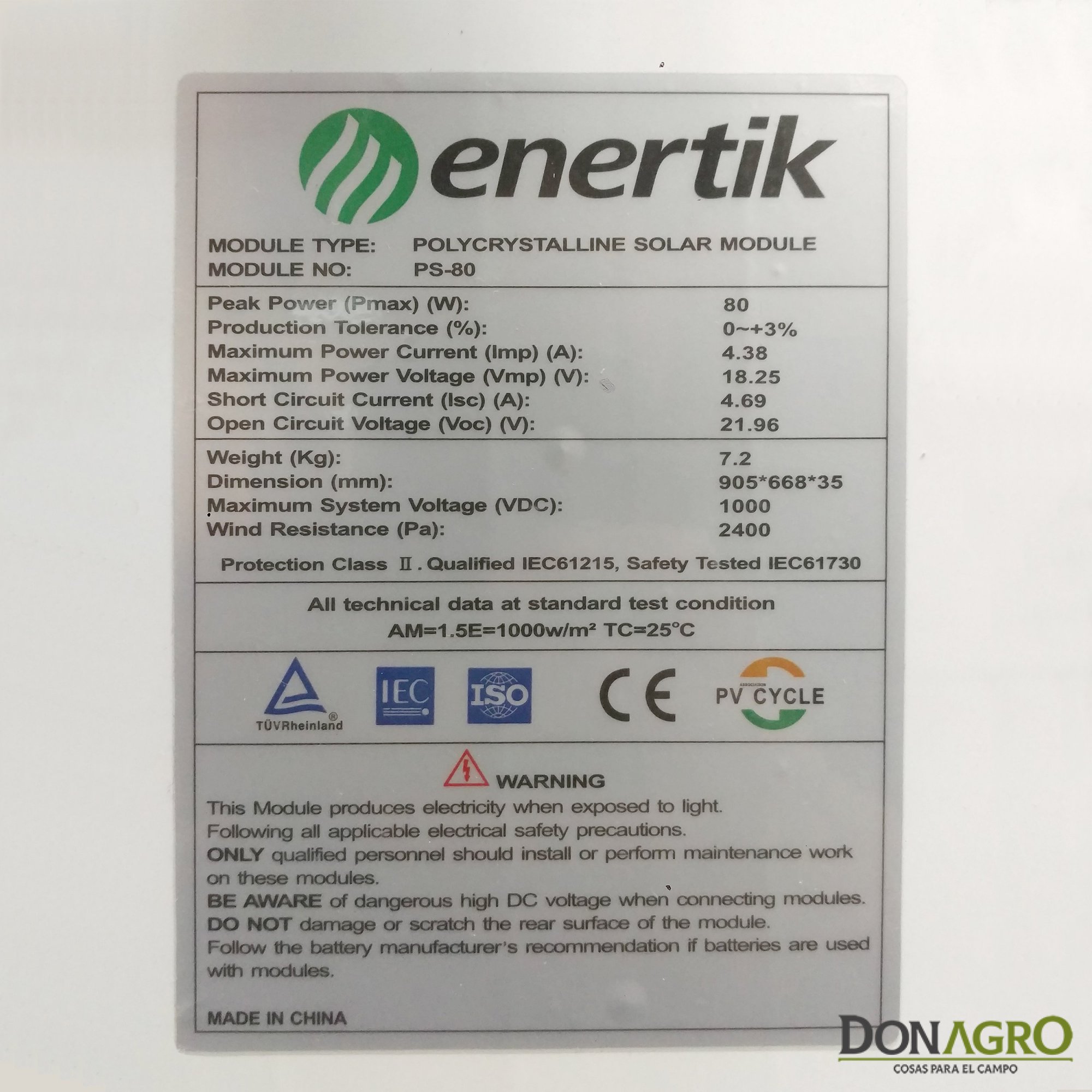 Panel Solar Enertik 80w 18v